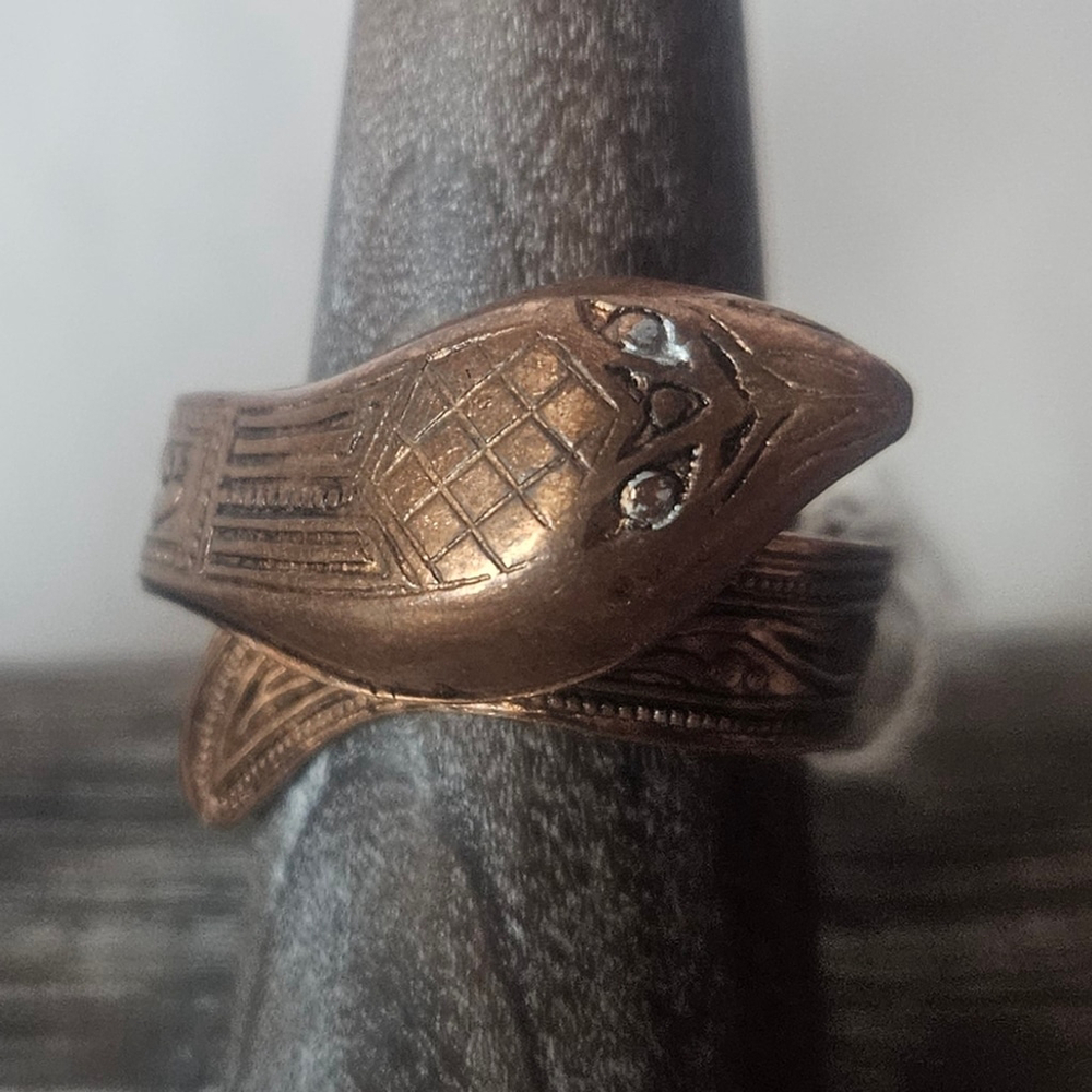 Vintage Solid Copper Snake Bypass Ring Adjustable… - image 1